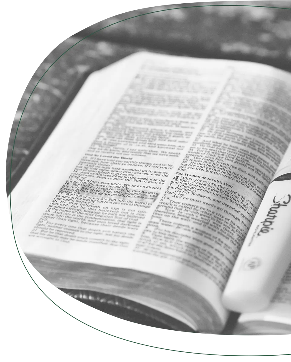 geöffnete Bibel mit Textmarker